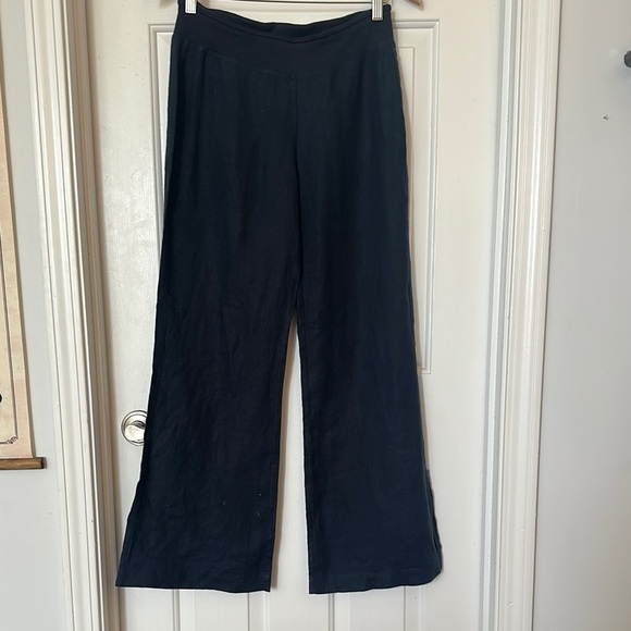 Saks fifth avenue 100% linen navy wide leg high rise pants small - Picture 1 of 7